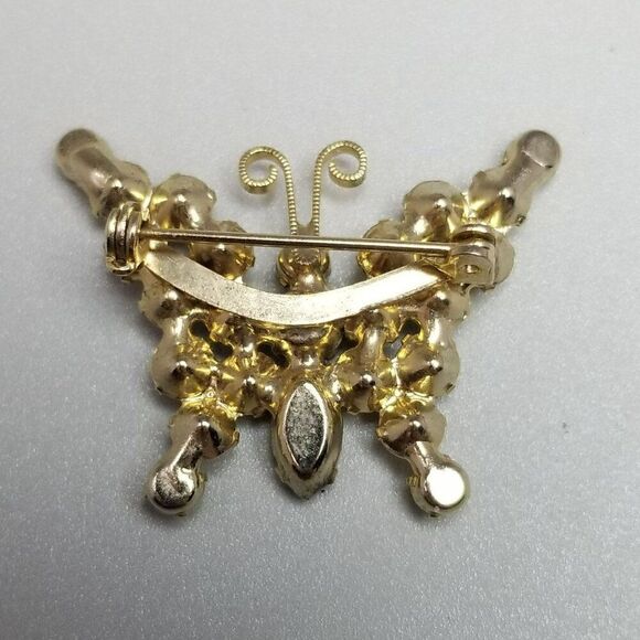 Vintage Orange and Yellow Rhinestone Butterfly Brooch, Prong Set, Insect Wings - Picture 3 of 6